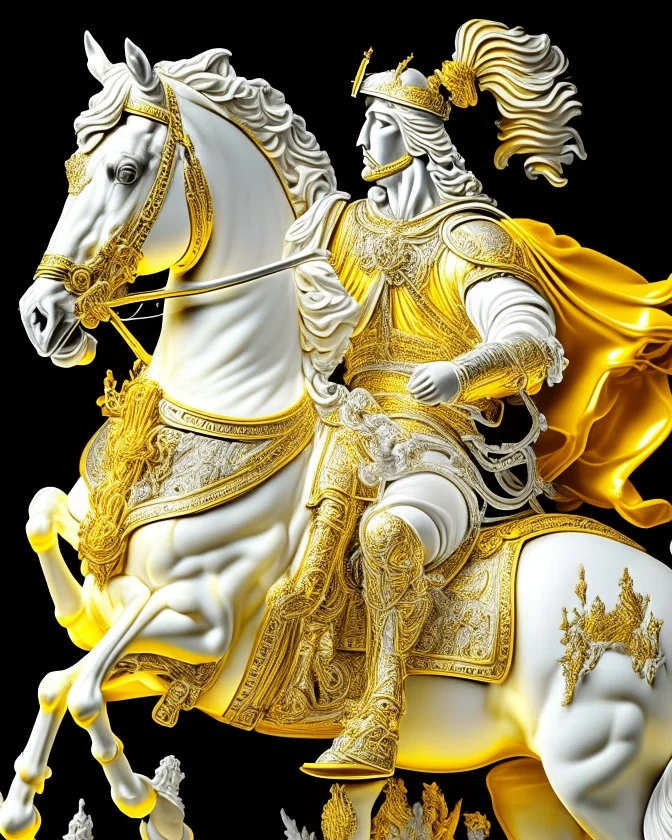 Alexander the Great on his horse art Bauhous finely intricate hyper-detailed colors yellow cream silver and white full body 8k artwork