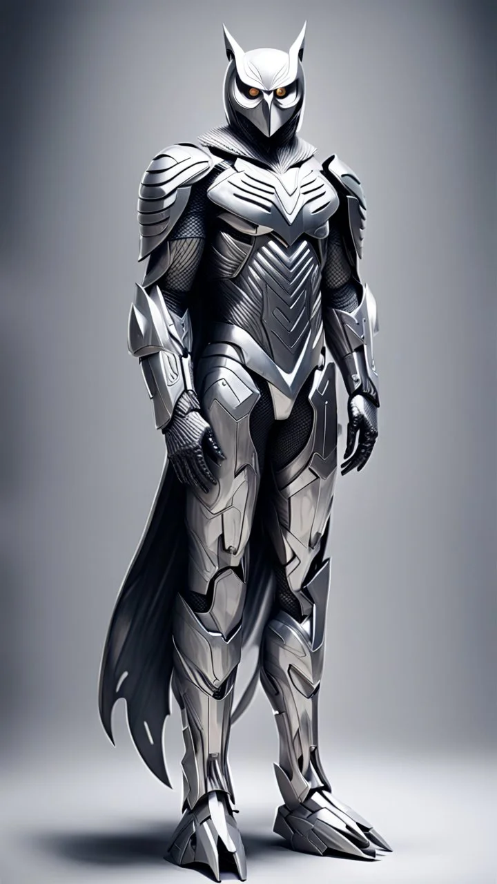 Owlman linear image full body, silver and white color