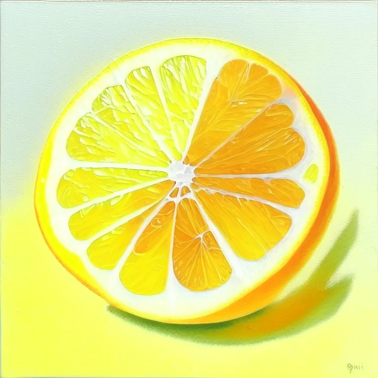 painting of a slice of citrus fruits, lemon realistic, acrylic paint