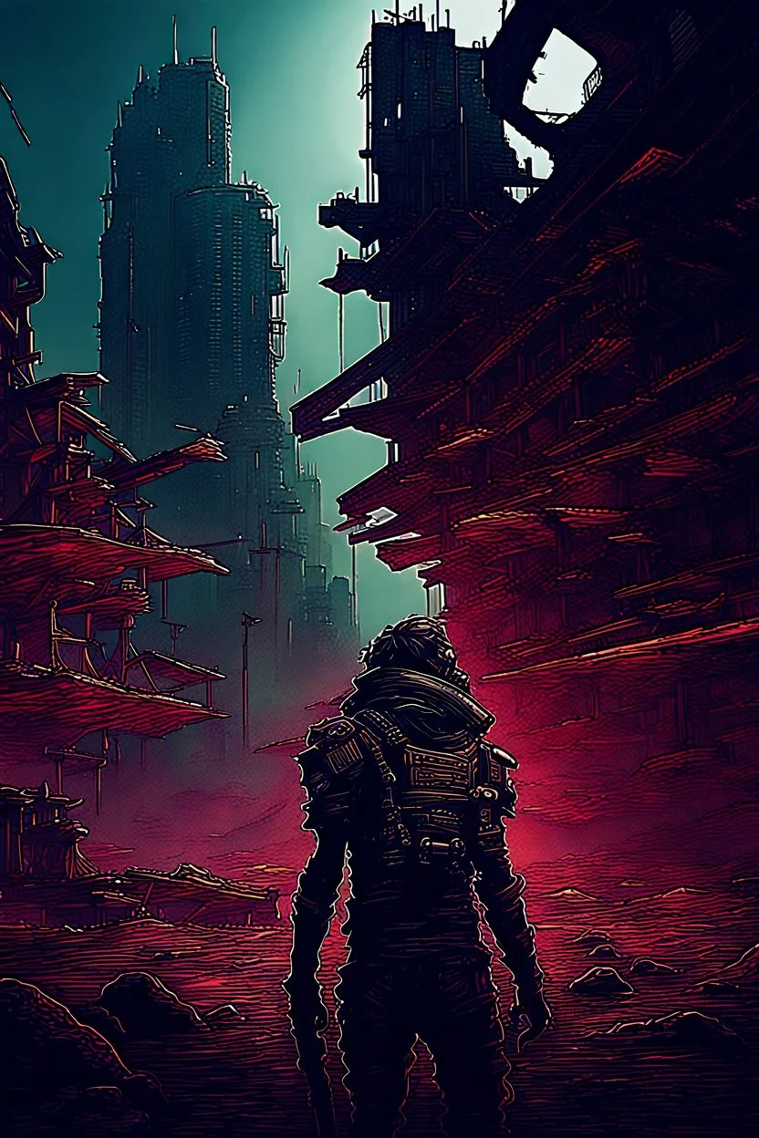 CybPost-Apocalyptic Tribal Wasteland , neo cyberpunk people, deep colors, , The atmosphere dystopian, mechy, ruins, sharp focus, intricate details, weird, cinematic