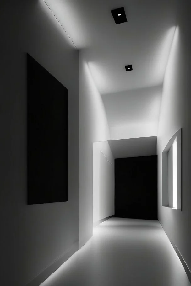 We make it black, veined walls and a white floor, with a rectangular reception and hidden lighting