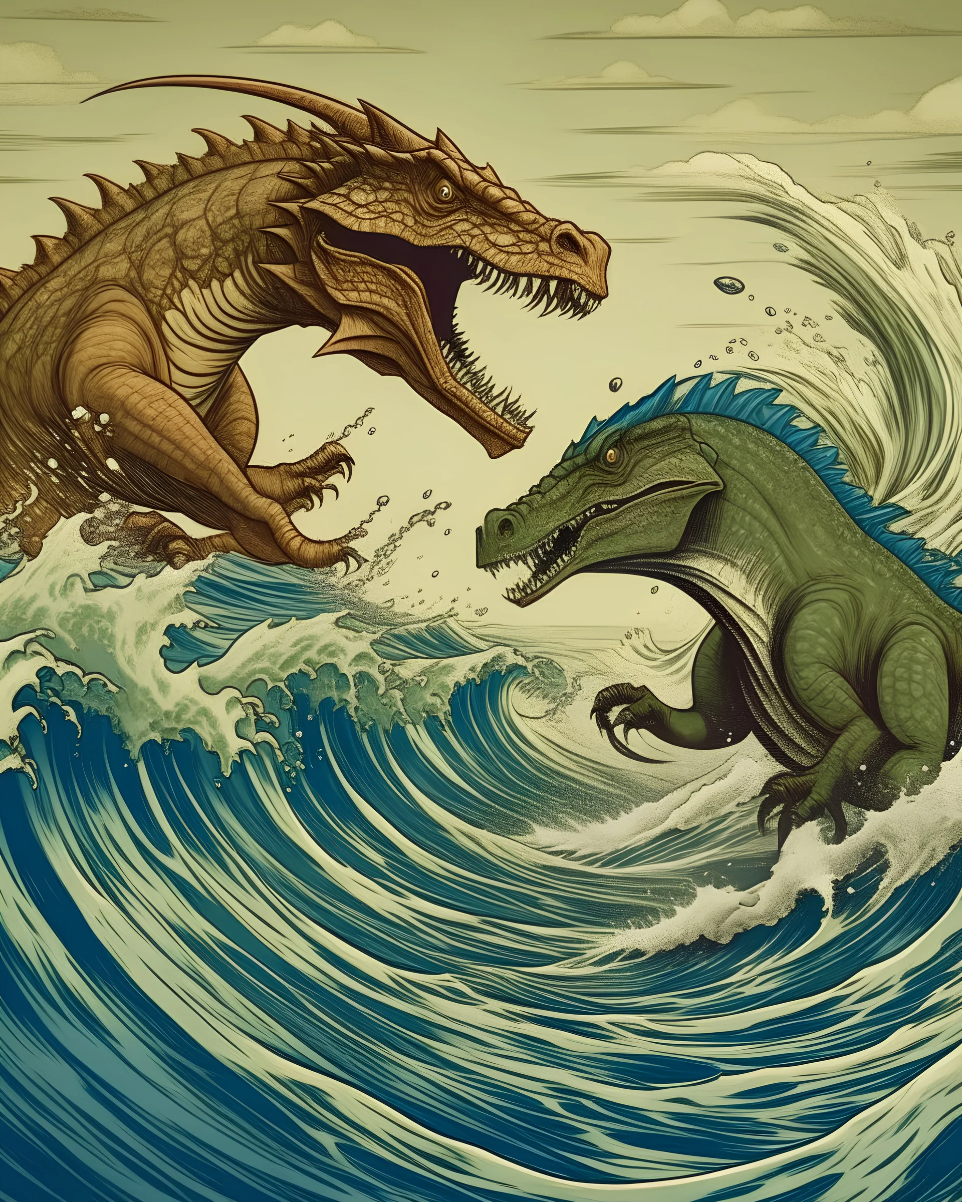 War between dinosaurs and waves