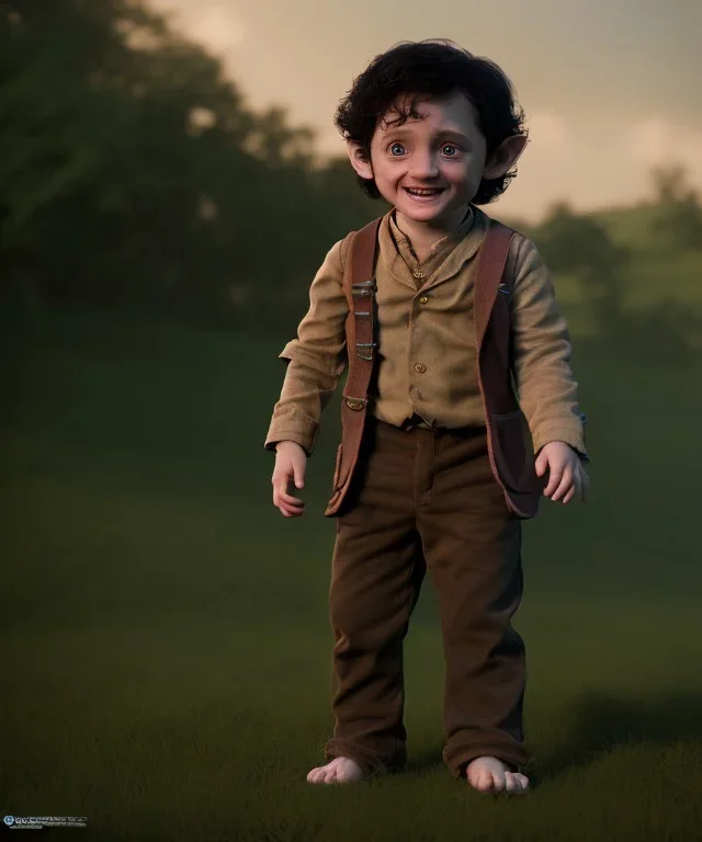 Frodo baggins toddler, full body, dramatic lighting, hyper realistic