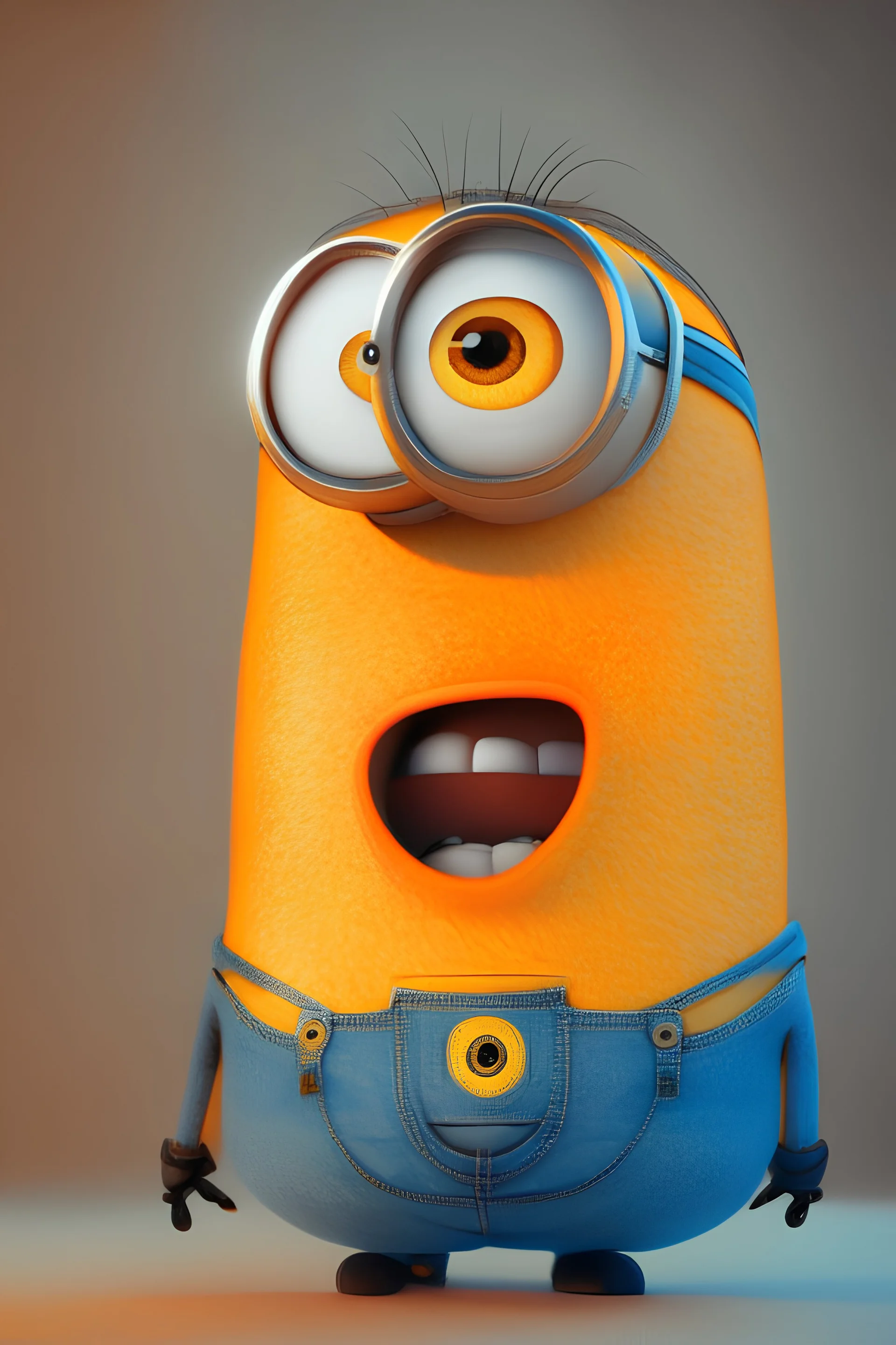 pixar style, orange minion mascot with adorable eyes, friendly, waving to the camera, cinematic lighting, masked face