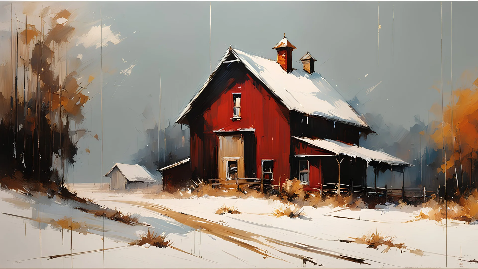 snowdrifts in a field in the country :: by Robert McGinnis + Jeremy Mann + Carne Griffiths + Leonid Afremov, black canvas, clear outlining, detailed