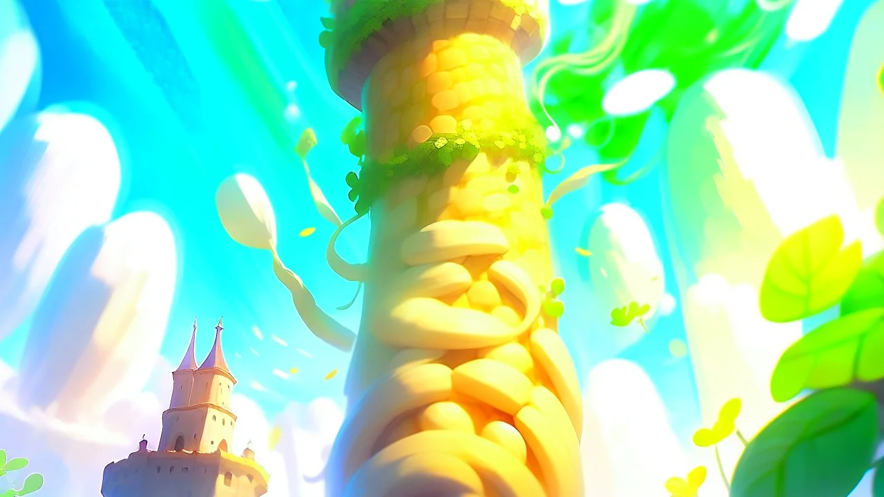 Fantasy digital illustration: huge, tall, colossal beanstalk reaching the sky