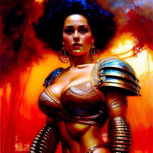 Drawing of beautiful face,'beautiful,Busty fit PoweGirl',intense stare, ancient skintight armor, balanciaga fashion clothe painting by gaston bussiere, greg rutkowski, yoji shinkawa, yoshitaka amano, tsutomu nihei, donato giancola, tim hildebrandt, Oil on canvas, cinematic composition, extreme detail,fit full head inside picture,16k