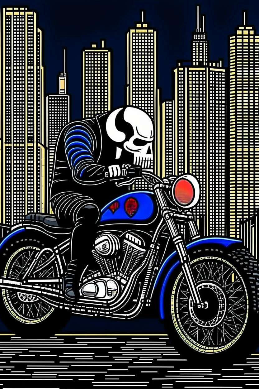 punisher sku;; city motorbike in the style of Hiroshi Nagai