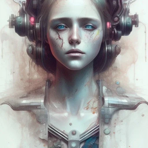 Singer Danish MØ face, Style cyberpunk, watercolor illustration by <agnes cecile> <John Kenn Mortensen> <Yoji Shinkawa>,