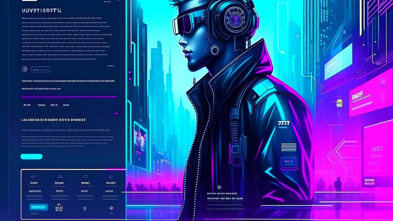 Beautiful landing for a cyberpunk website, design, ux/ui, ux, ui --ar 3:2 --v 4 --q 2