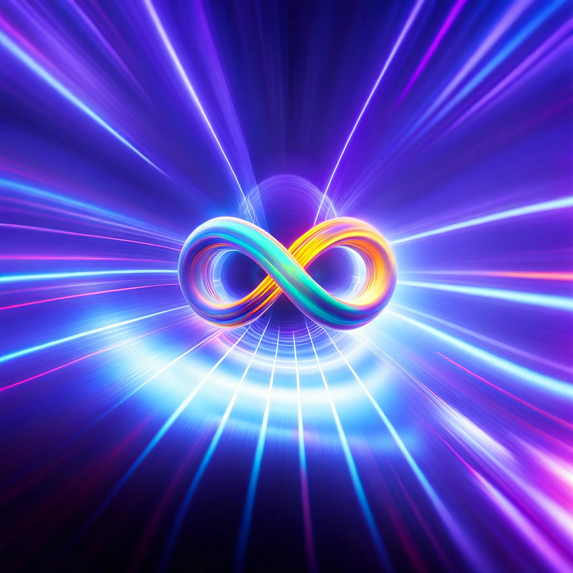 infinity symbol brightly coloured ∞ moving at warp speed, colours from infinity flowing through image with speed, DSLR with a 80mm lens, set to f/16 and a slow shutter speed of 1/15s, striking, neon, chiaroscuro, dramatic, captivating, powerful, fantasy, beautiful, octane render, 16k post-production, artstation: award-winning: atmospheric: commanding: fantastical: clarity: ultra quality: striking: brilliance: stunning colors: amazing depth; lens: f/11, 35mm