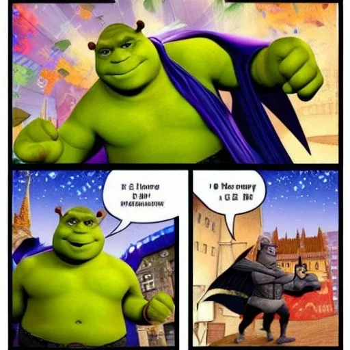 Shrek fighting batman with a turnip