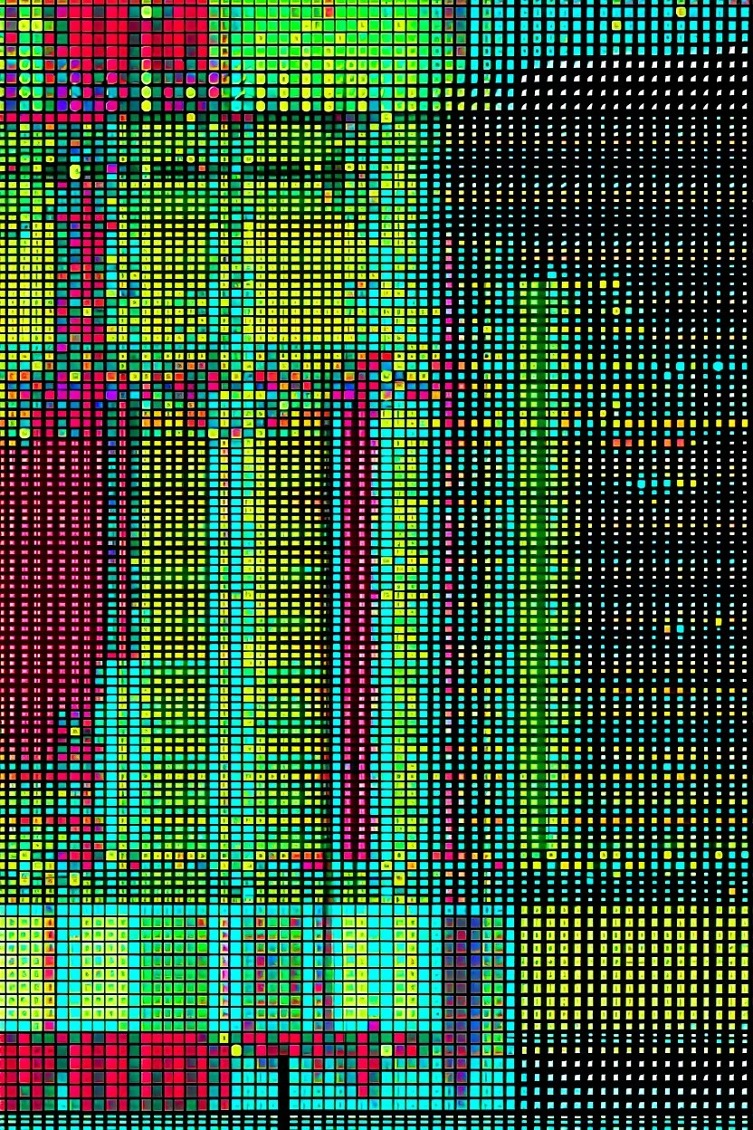 SQUARE GRID ABSTRACT LINES AND DOTS DANCING FULL COLOUR STYLE OF HIROKU OGAI