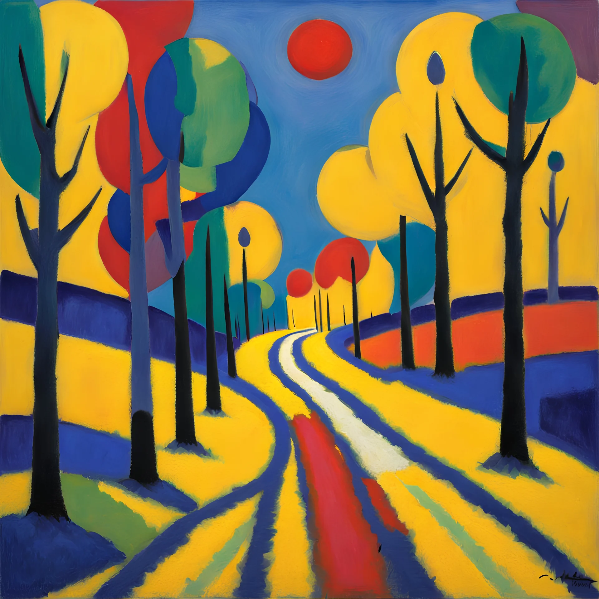 inspire by "Alexej von Jawlensky's works", yellow color scheme : a magical road