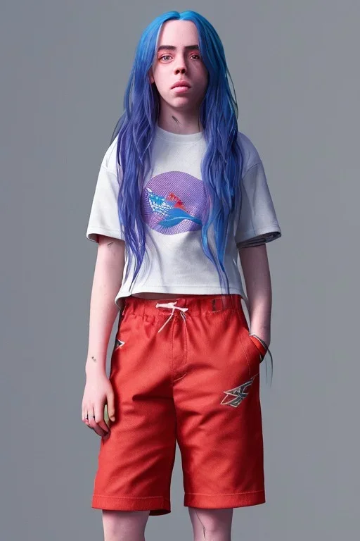 Billie Eilish, in shorts, photorealistic, 8k