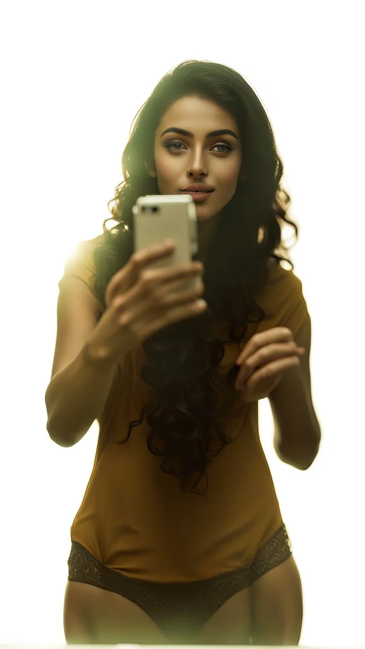 A realistic selfie-style self-portrait of a confident influencer aged arab18-37 in an urban setting, dressed in trendy sportswear or beachwear to showcase her slender figure. Her creative curly black hair shines under softbox lighting accentuating her flawless skin. The vintage camera shot with a macro lens introduces a charming bokeh effect. Every detail, from her complexion to body contour, is outlined for a high-quality image –ar 4:5 –testp –upbeta –octane.