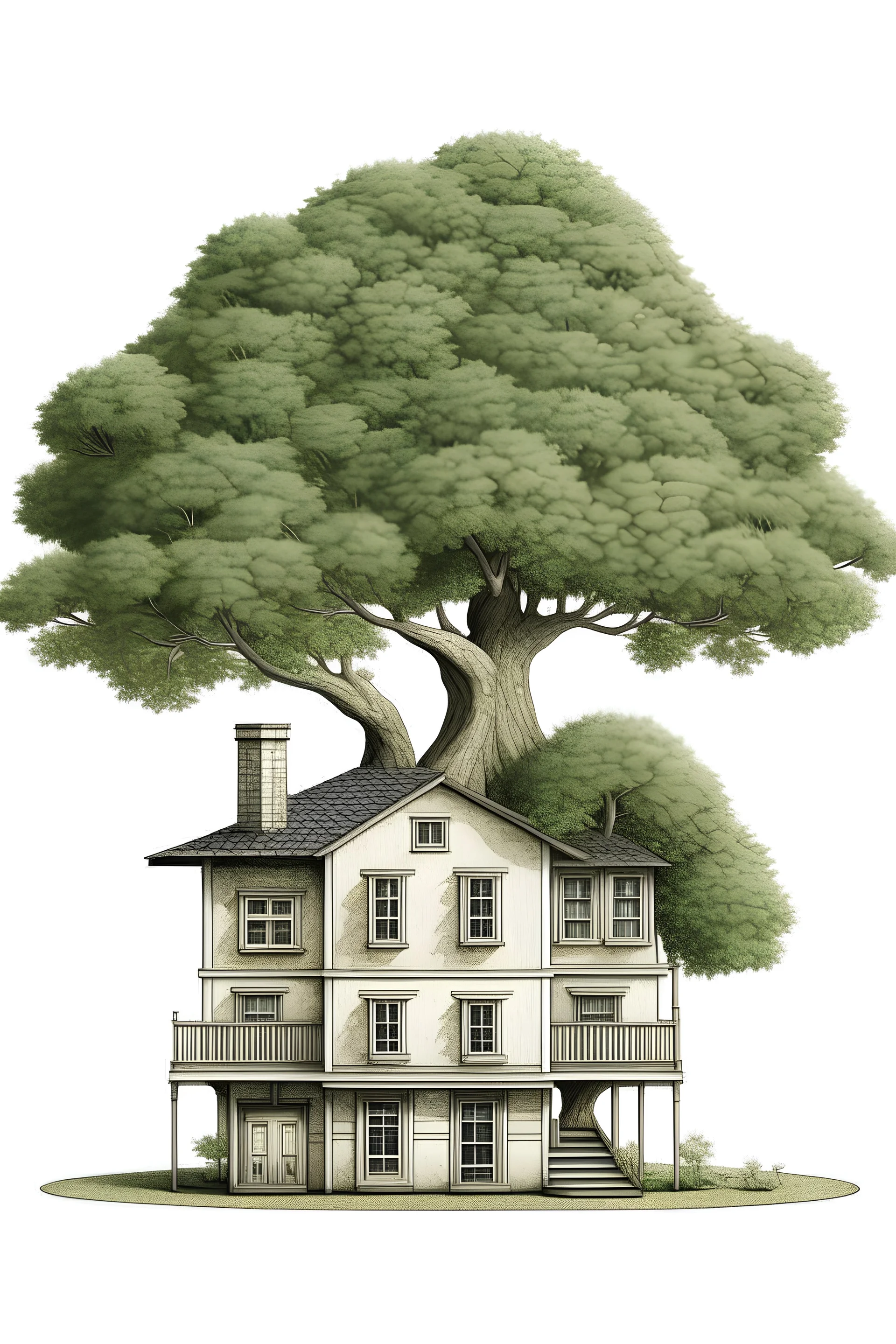 House with tree building