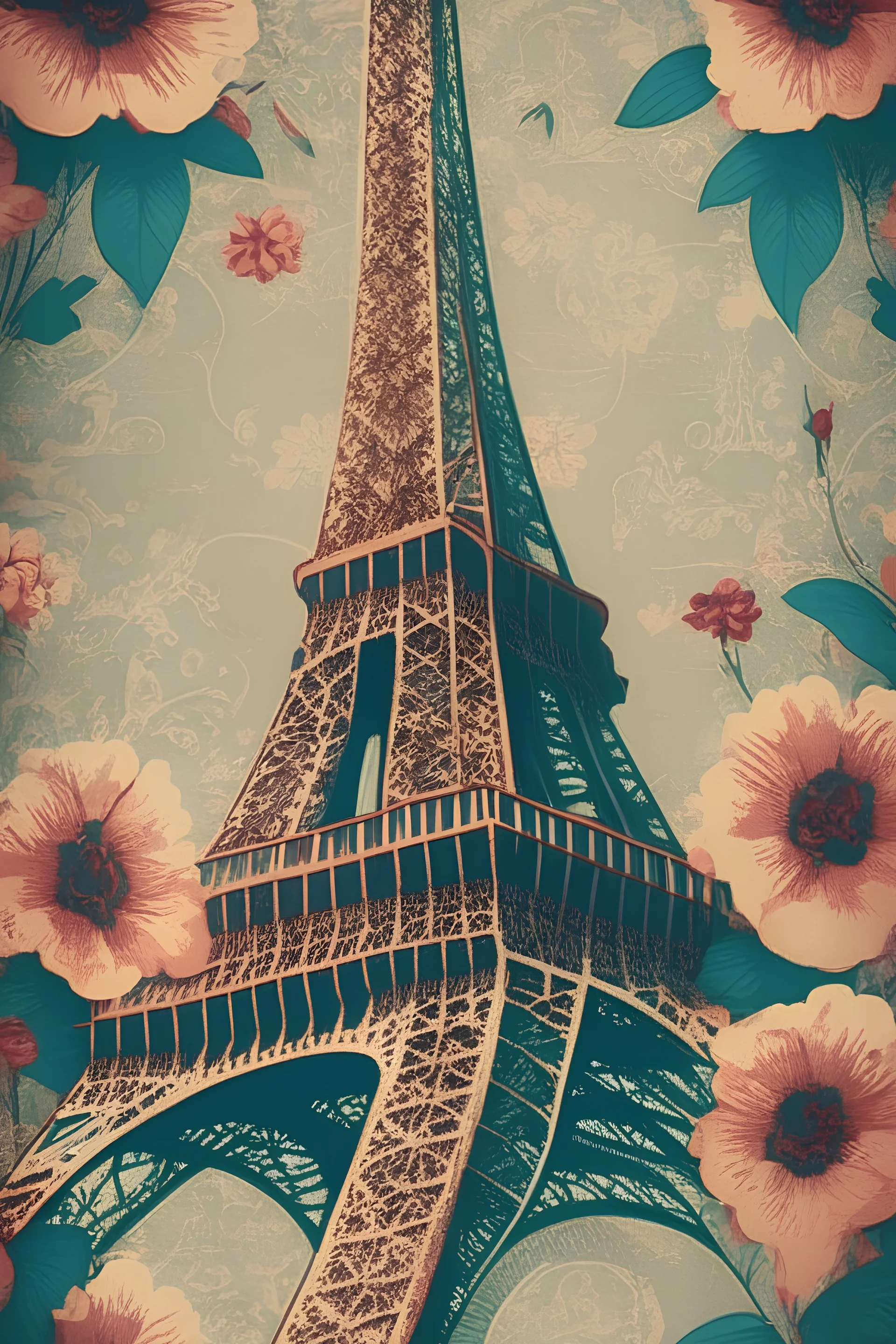 Tour Eiffel,vintage,flower,color ,pattern,4k