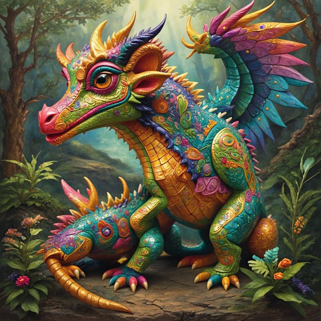 Whimsical Alebrijes creatures, surreal, take elements from different animals, from the artist's imagination, create a magical being. animal-like creatures. roam through their towns, hills, and forests in another dimension. spirits guide, accompany, and protect us. These animal-like creatures a Modifiers: highly detailed fantasy bright studio setting cinematic lighting anthropomorphic dynamic lighting colourful cinematic postprocessing acrylic art pixel art quilling Jean-Baptiste Monge Tim Burton