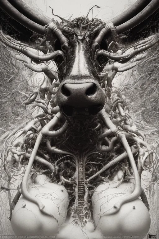 a very insane outrageous portrait of a cow in (H.R giger) style with lots of alien tenticles, being held at gun point in a (grungy toilet)::26, from new york subway, 8k, cyborg eye