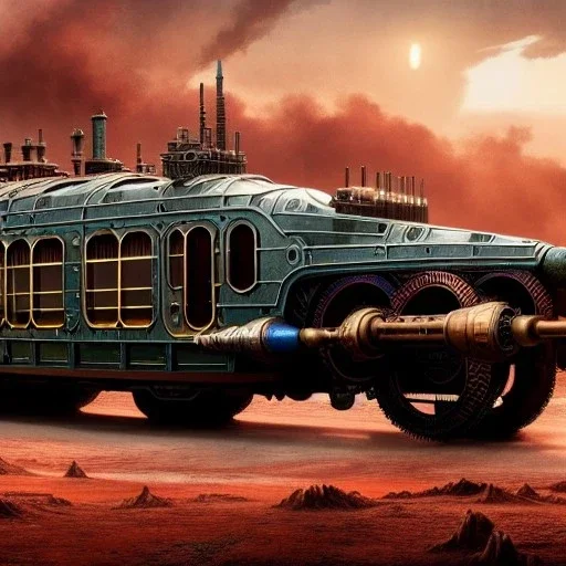 fullbody Drawing of 'sketch of steampunk Vehicles as in the movie mortal engines(2018)',intricate detail,andrea bonelli,Kilian Eng,Ohrai,evan lee,Aleksandr Sidelnikov,KyuYong Eom,three quarters frontal aerial view,toned colors,32k