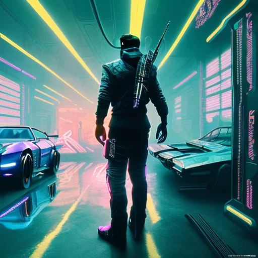 cyberpunk 2099 blade runner 2049 neon dynamic lighting naïve art retroism serene space