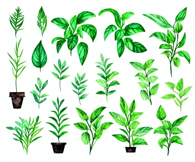 Vector plants and herb set illustration. Watercolor white backdrop