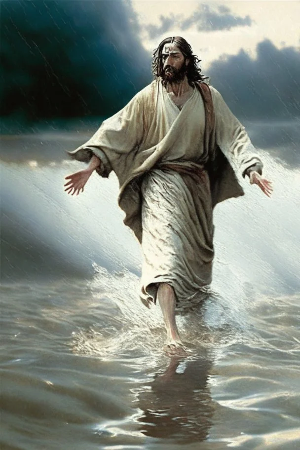 Peter walking on water going to Jesus Christ