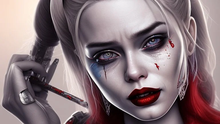 harley quinn cry, hyper realistic, intricate detail