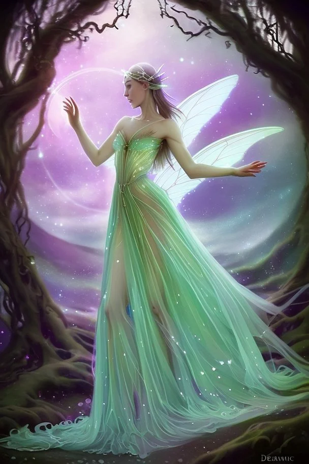 With a graceful flourish, faerie Fiona's fingers moved to the clasps of her gown, and in a moment of fluid motion, the fabric fell to the ground like leaves gently parting from a tree in autumn. She stood there, her luminous wings catching the moonlight, her essence a blend of moonbeams and starlight. Deery, enchanted by the magic of the moment, felt a sense of liberation that mirrored Fiona's own. They, too, shed their usual caution, allowing the enchantment of the forest to guide