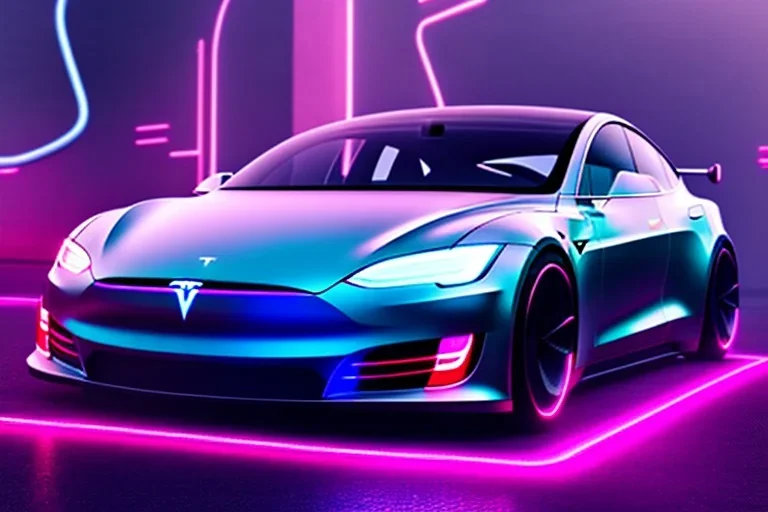 Tesla, Neon, Neon Lighting, Cyberpunk, Hyper Realistic, Hyper Detailed,