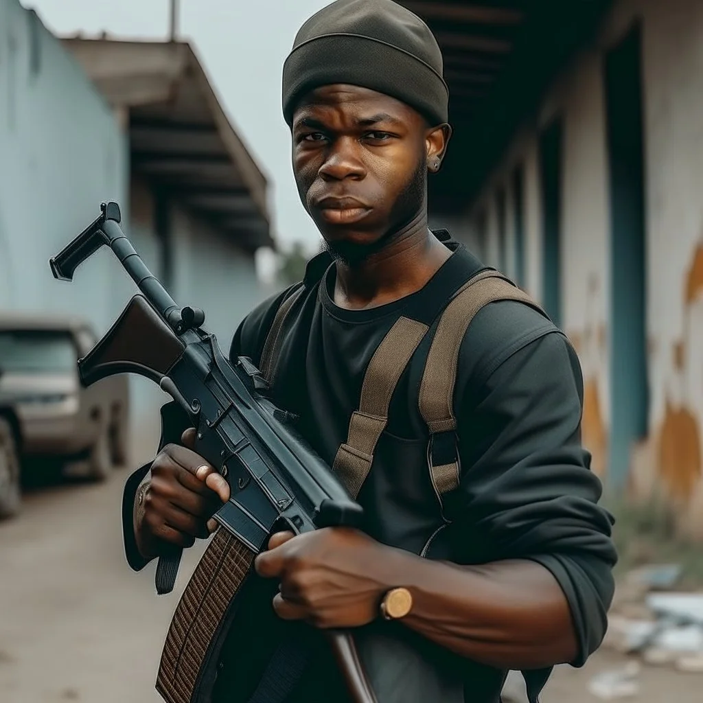 Schwarzer mensch mit einer ak-47 in der hand