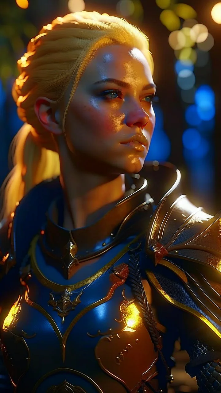 blonde female hunter wearing leather half armour dark fantasy Realistic 4k