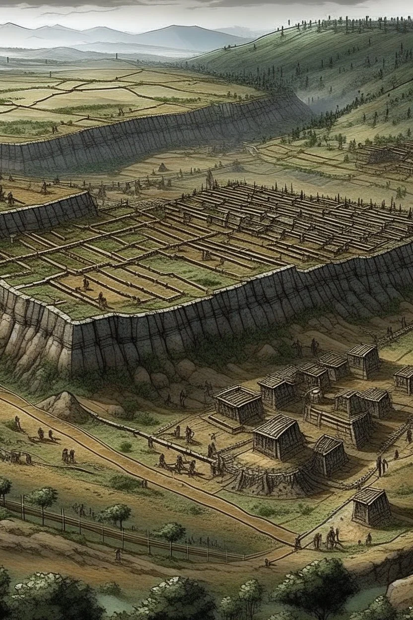 city during the first iron age, on a barred rocky spur