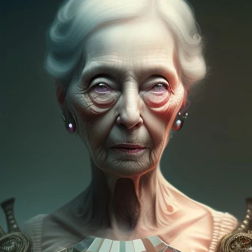 old lady character, ominous, waist up portrait, intricate, oil on canvas, masterpiece, expert, insanely detailed, 4k resolution, retroanime style, circular reflective eyes, cinematic smooth, intricate detail , soft smooth lighting, soft pastel colors, painted Renaissance style