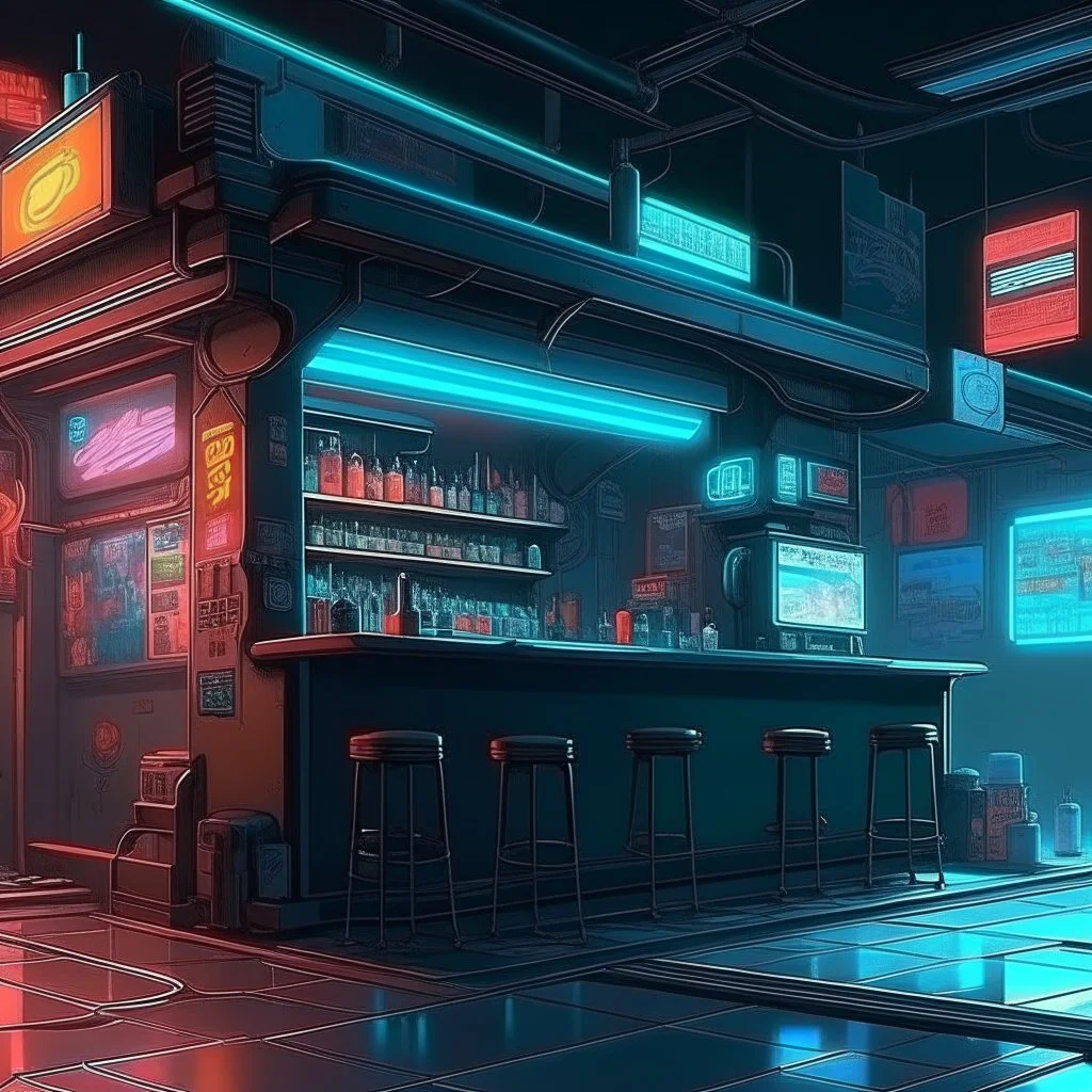 cyberpunk retro futuristic bar for comics