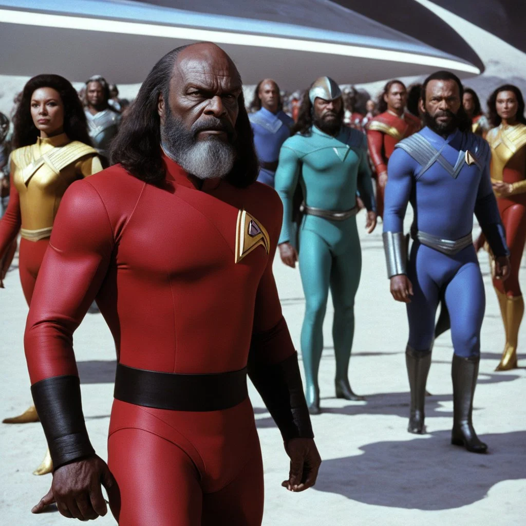 [Star Trek, Kupka's style] And that was the colors of the saucer? No, Worf the Klingon in swimsuit.