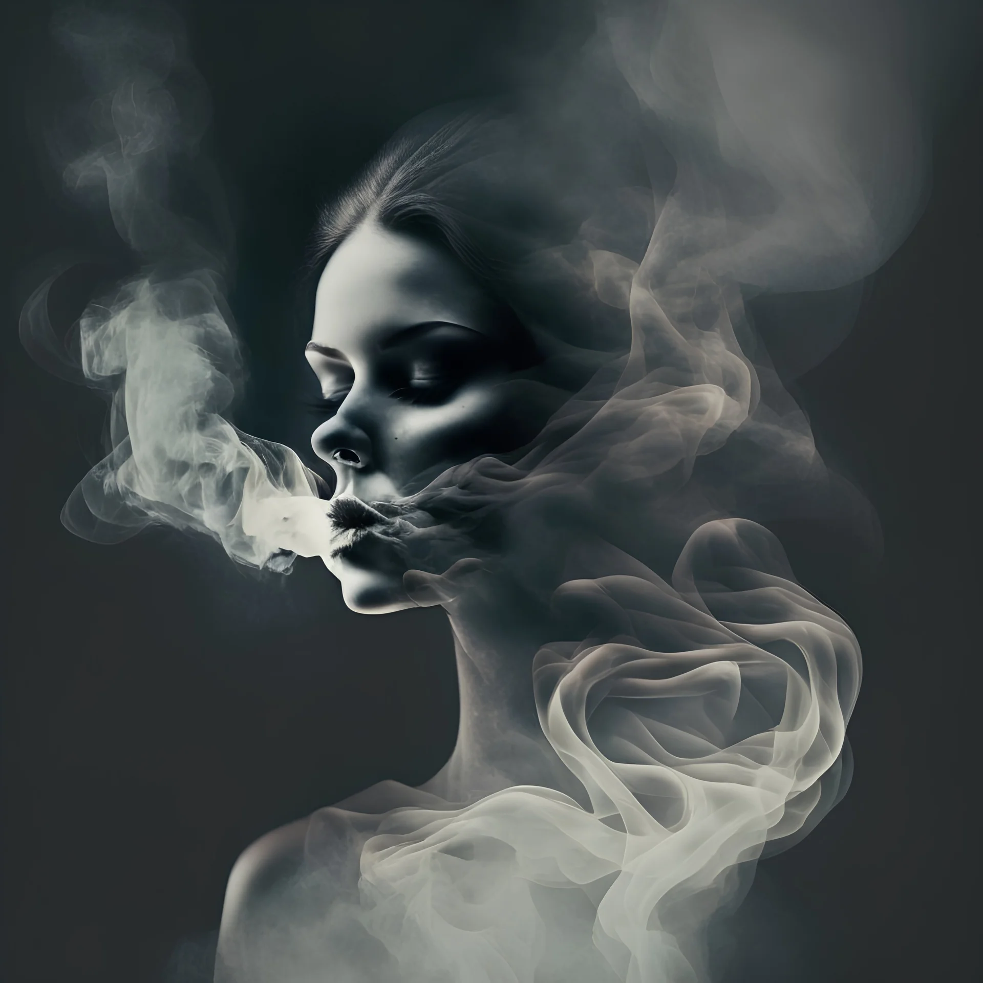 Woman shape in art with smoke