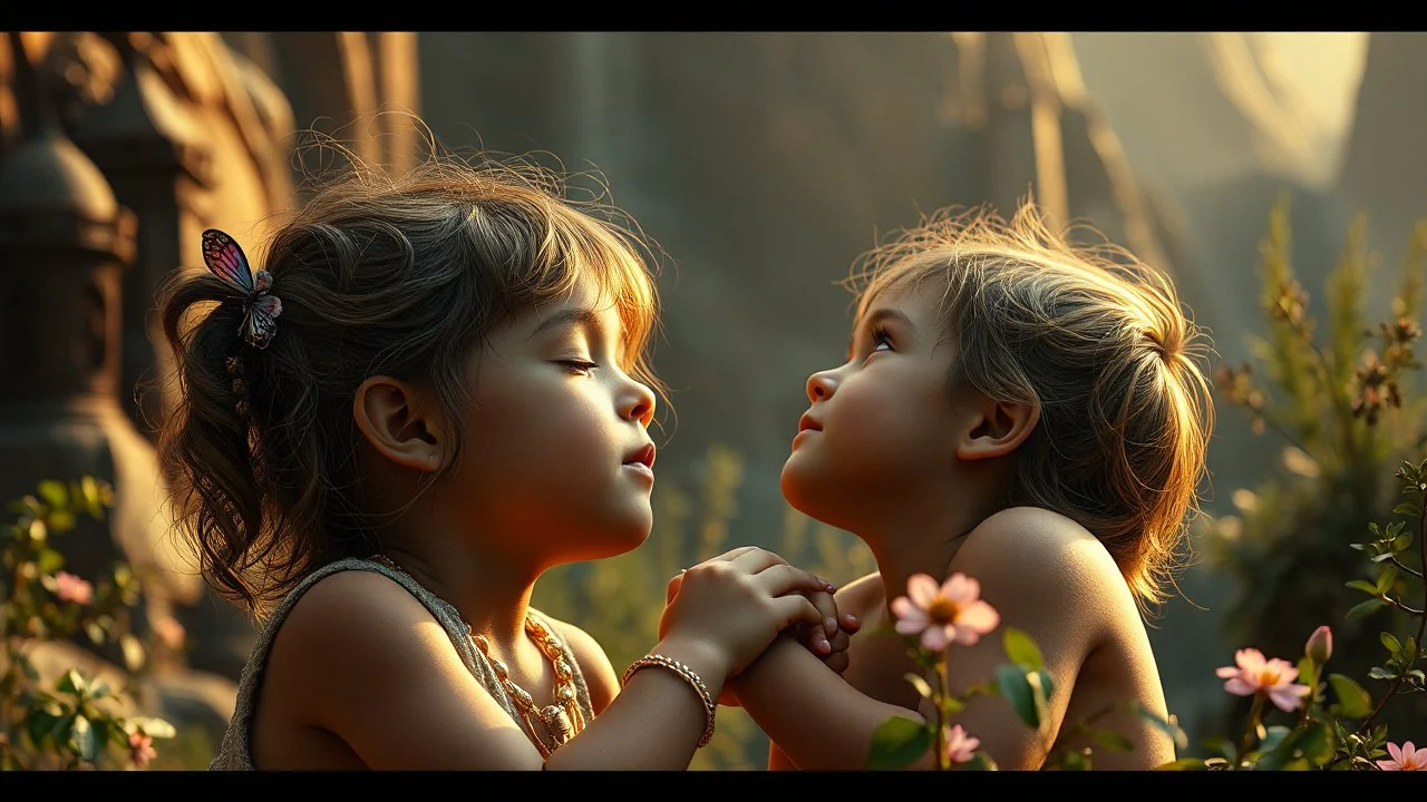 Beautiful "Brave New World", (Aldous Huxley), children, devotion, exquisite composition, beauty, magic, fantasy, close foreground detail, beautiful intricate insanely detailed octane render, 16k artistic photography, photorealistic concept art, soft natural volumetric cinematic perfect light, chiaroscuro, award-winning photograph, masterpiece