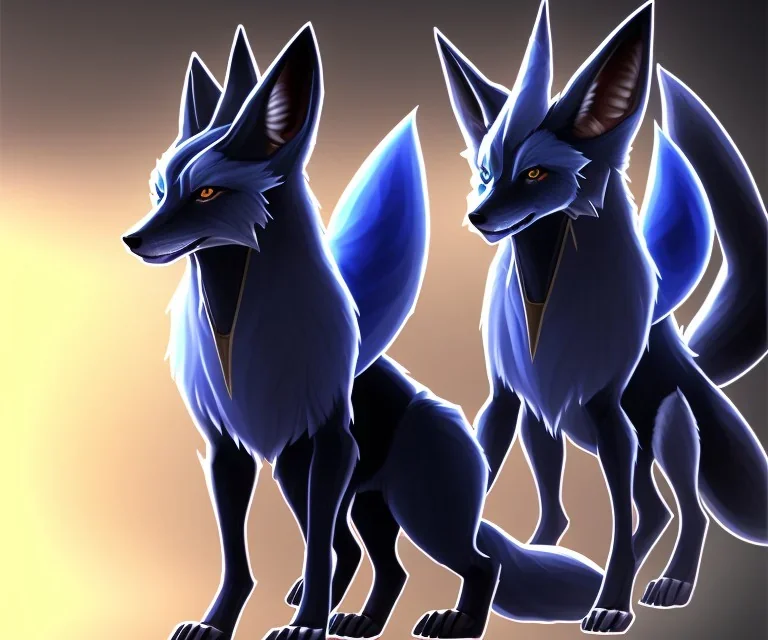 Dark type and fighting type legendary pokemon. Anubis-like fox. black and dark blue colored fur. Egypyopn elements. Bipedal.