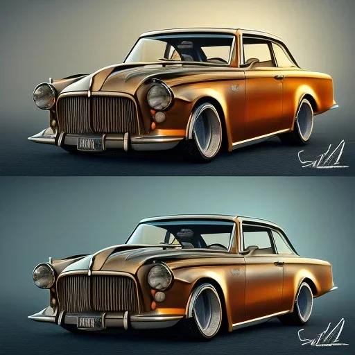 futuristic style concept, vintage hotrod oldtimer vehicle, retro design study, classic steel wheels, toned colors