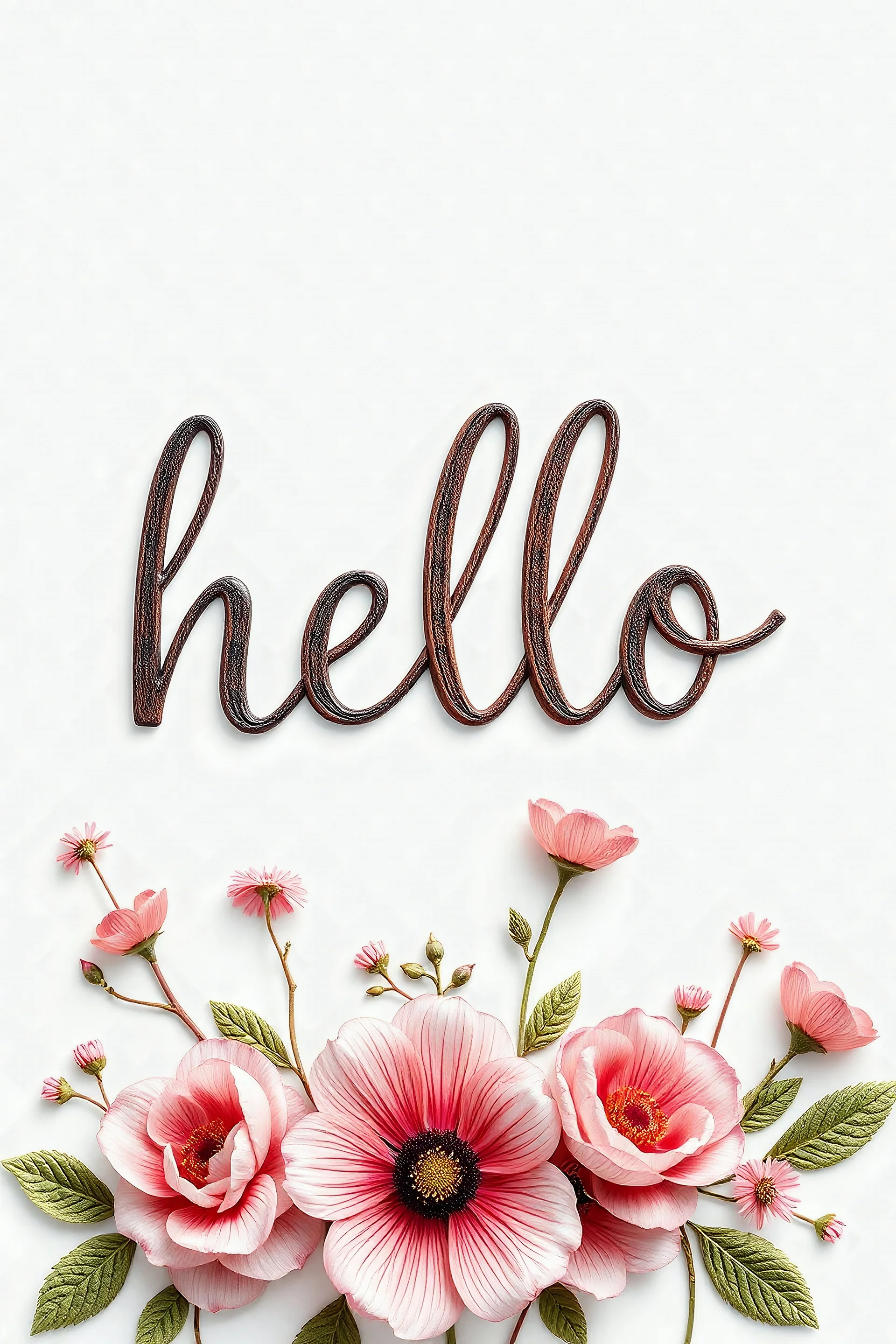 Write hello text in thick font and flowers style