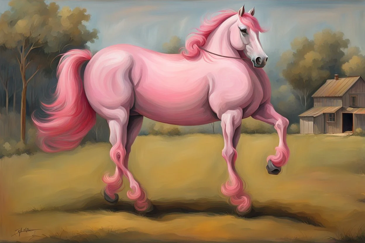 a pink horse like a 19th painting