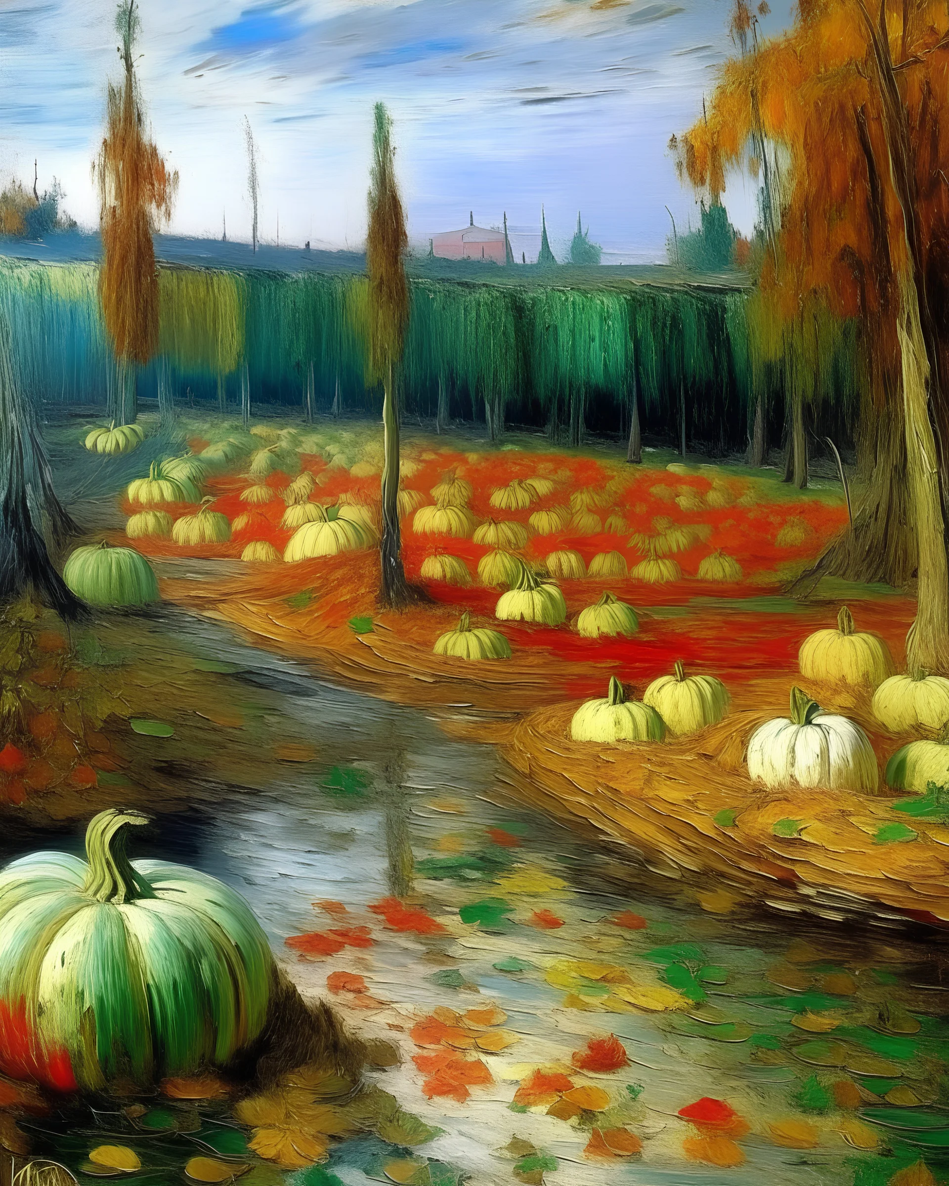 A swamp filled with pumpkins painted by Claude Monet