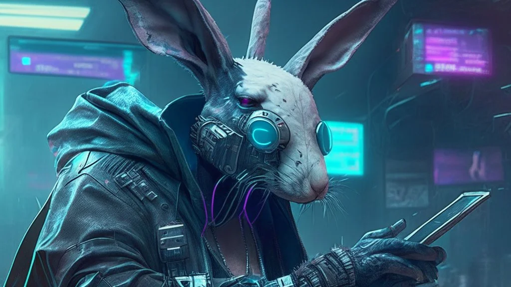 cyber punk hacker rabbit watch dogs style humanoid