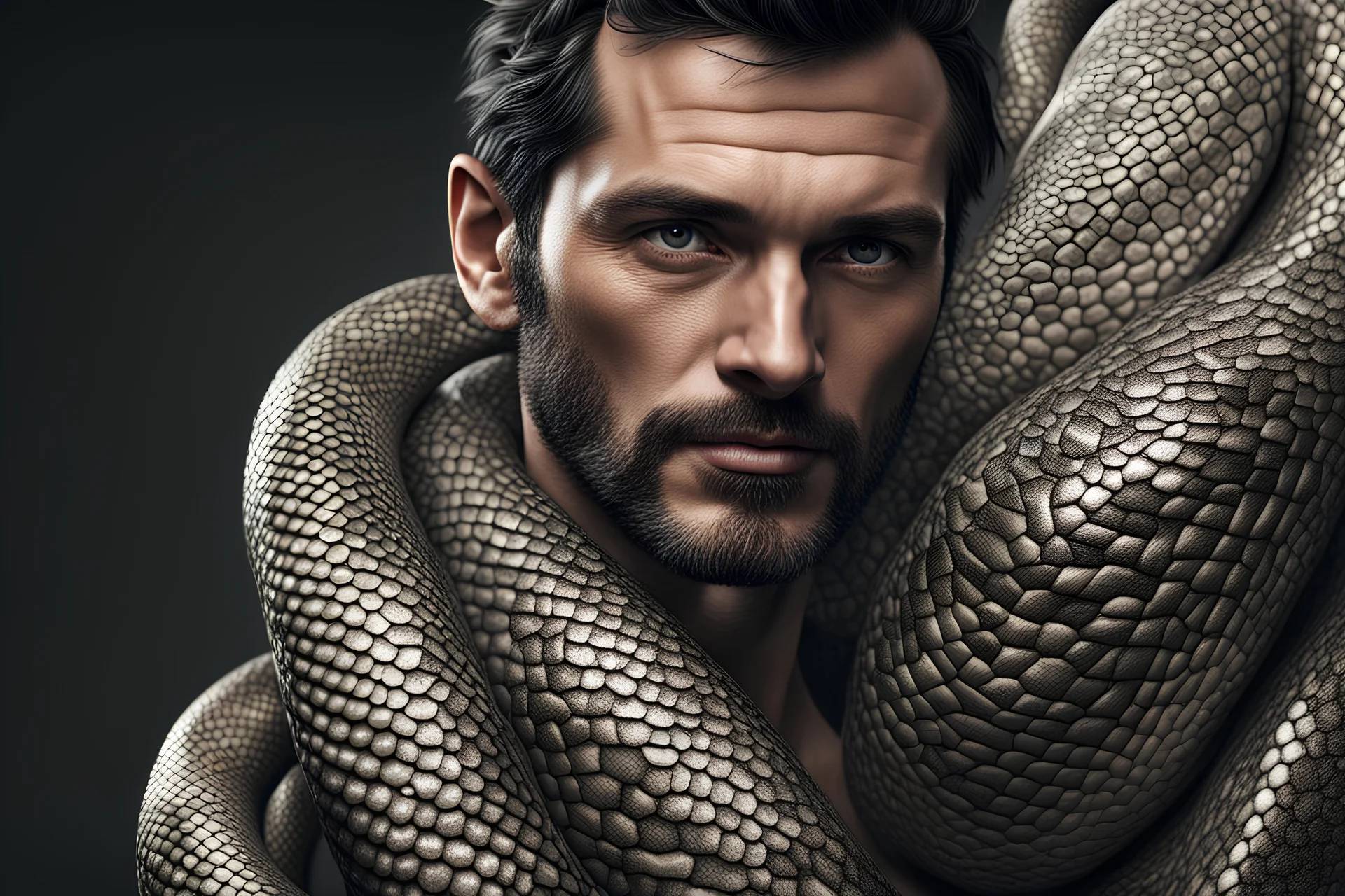 Man with snake skin, high detail, high resolution, 8K