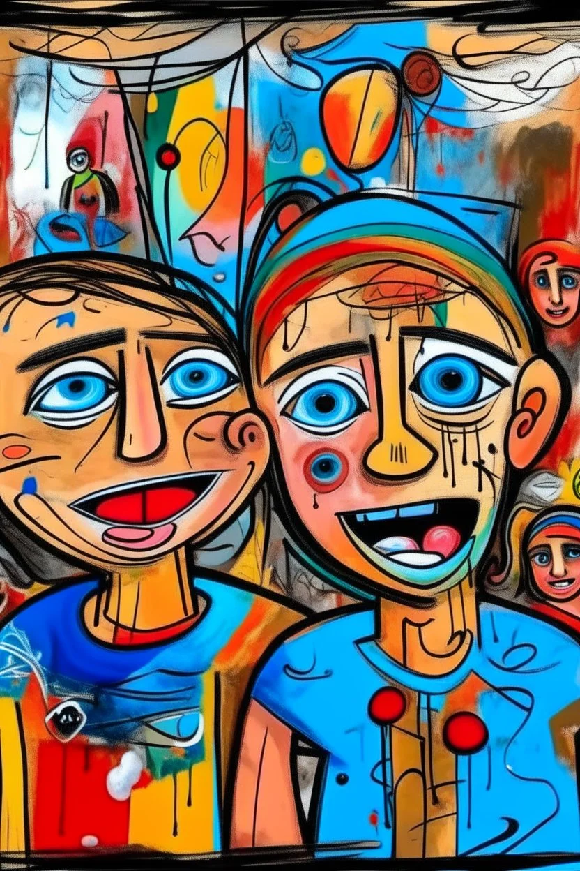 expressionism, Pixar style, in abstract art Basquiat, Picasso, Miro, Kandinsky, Klee, Birell, Fairey, Ardon, Buffet aand Picasso style, HD --s 750 --v 5.1 --style raw, water color