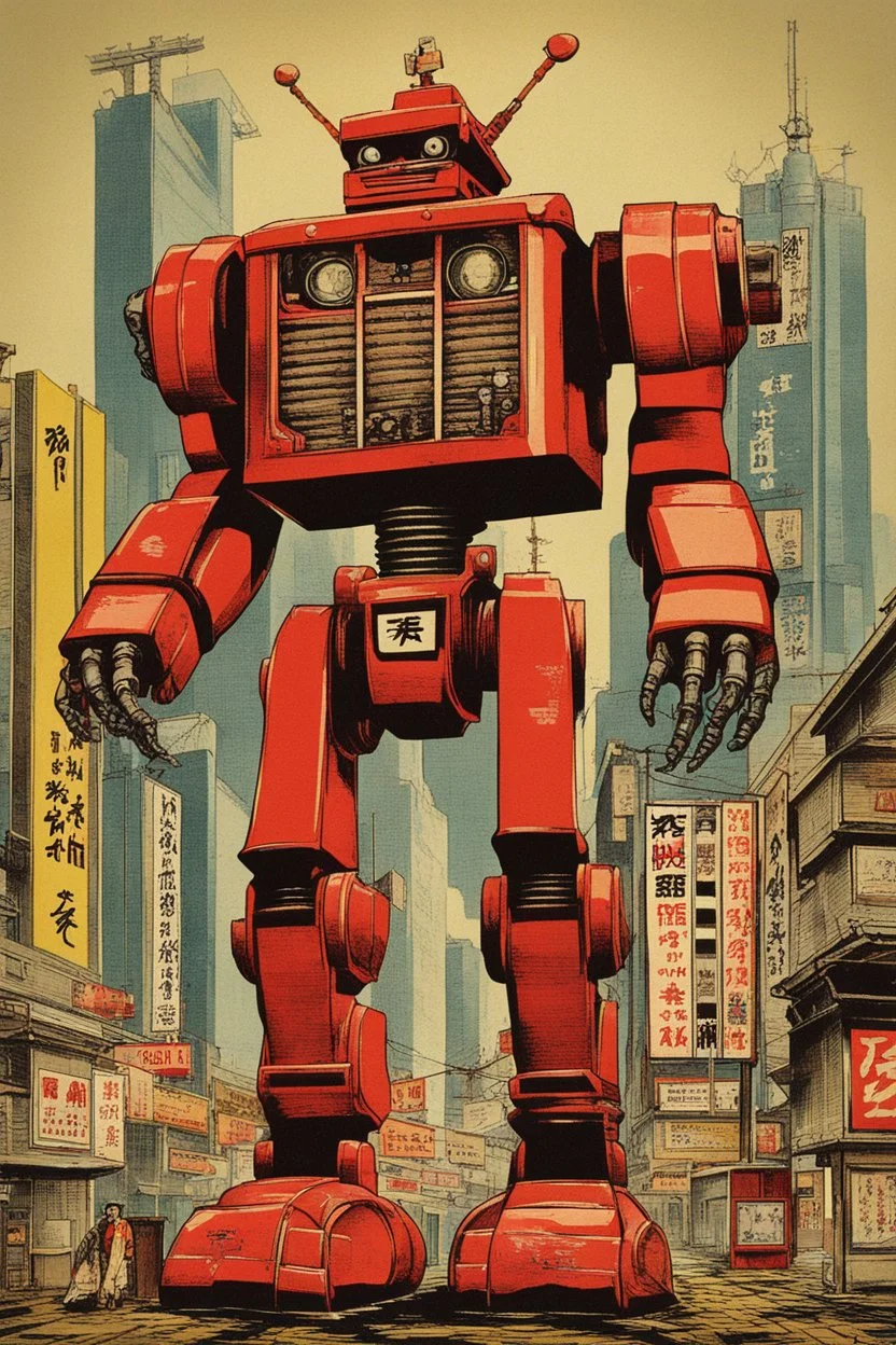 japan old poster with big robot