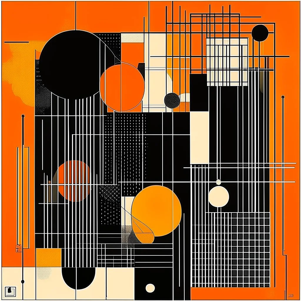 Every day is Halloween, geometric conspiracies, abstract surrealism, by Graham Sutherland and Victor Pasmore, silkscreened mind-bending illustration, asymmetric, Braille code character textures, x-ray warm orange and black colors