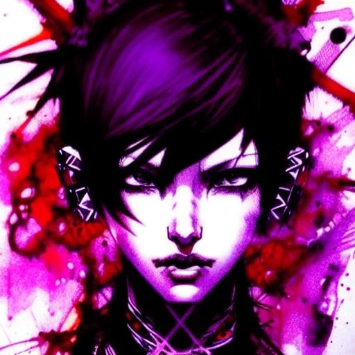 beautiful punk girl, hyper detailed, hyperdetailed, intricately detailed, illustration by <Yoji Shinkawa>, purple tones, darkred tones,